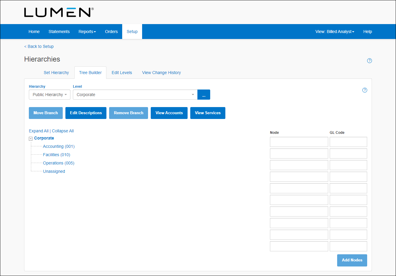 Hierarchies (showing Tree Builder tab)