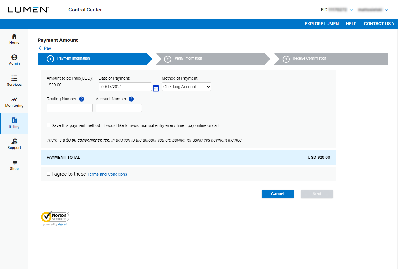 Pay (showing Payment Information tab)