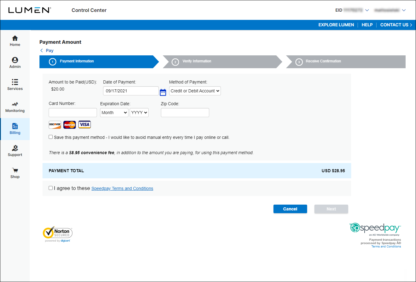 Payment Amount (showing Payment Information tab)