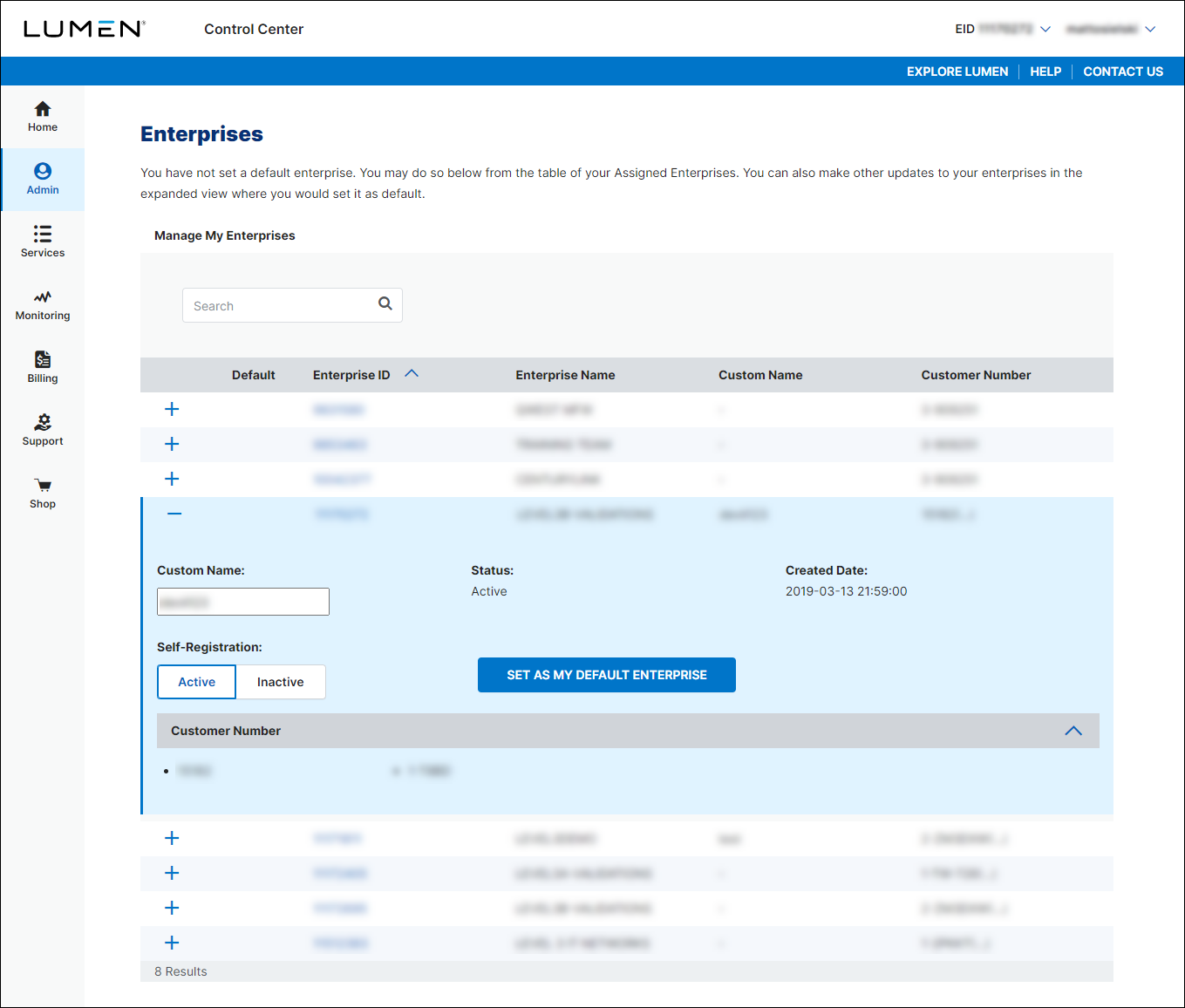 Enterprises (showing enterprise ID details)