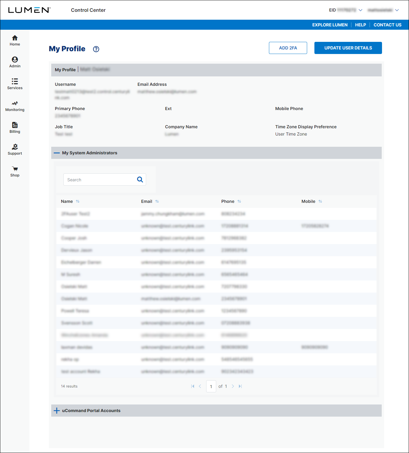 My Profile (showing My System Administrators)