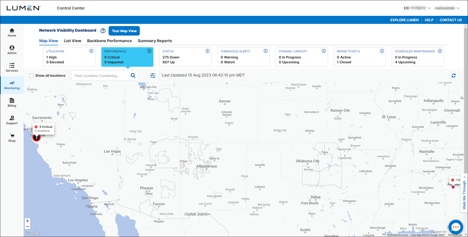 Network Visibility (showing Performance tile)