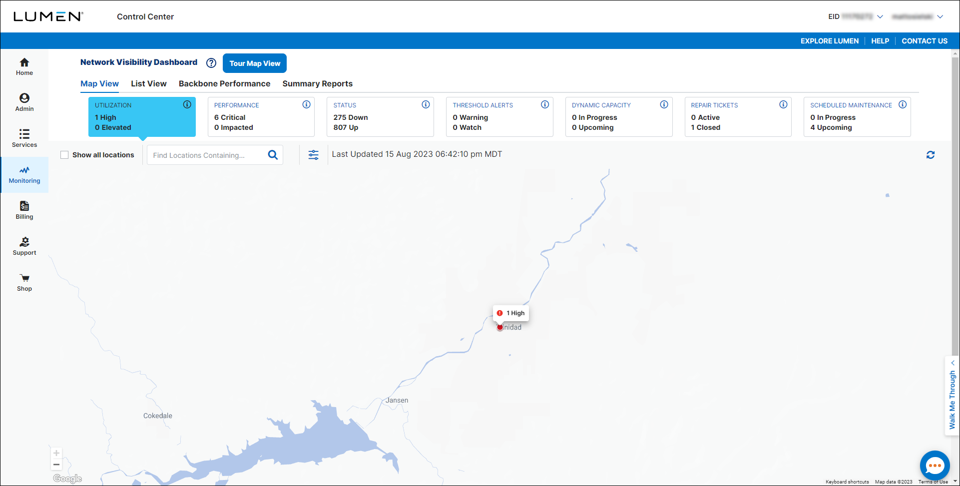 Network Visibility (showing Utilization tile)