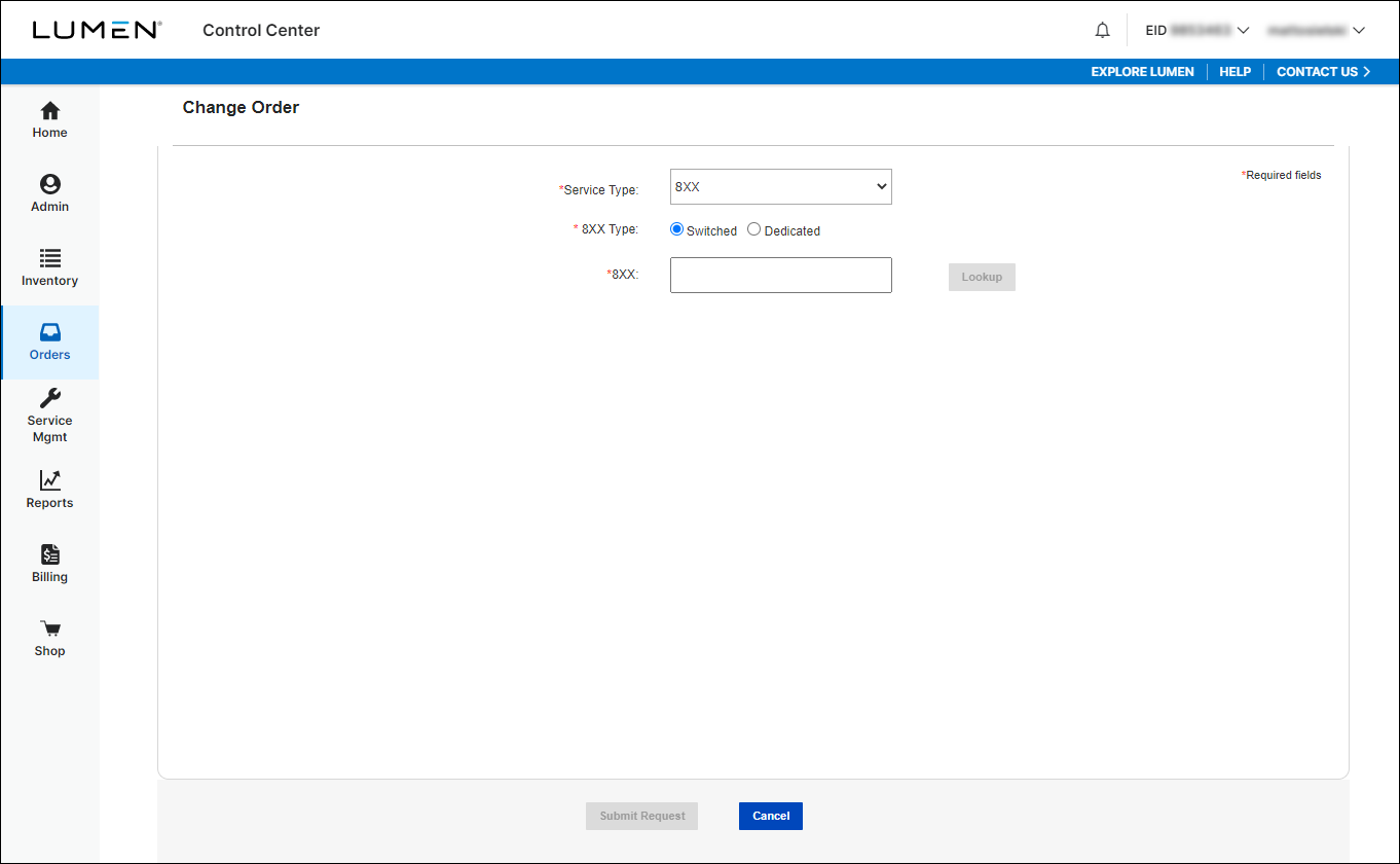 Change Order (showing 8XX and Switched selected)