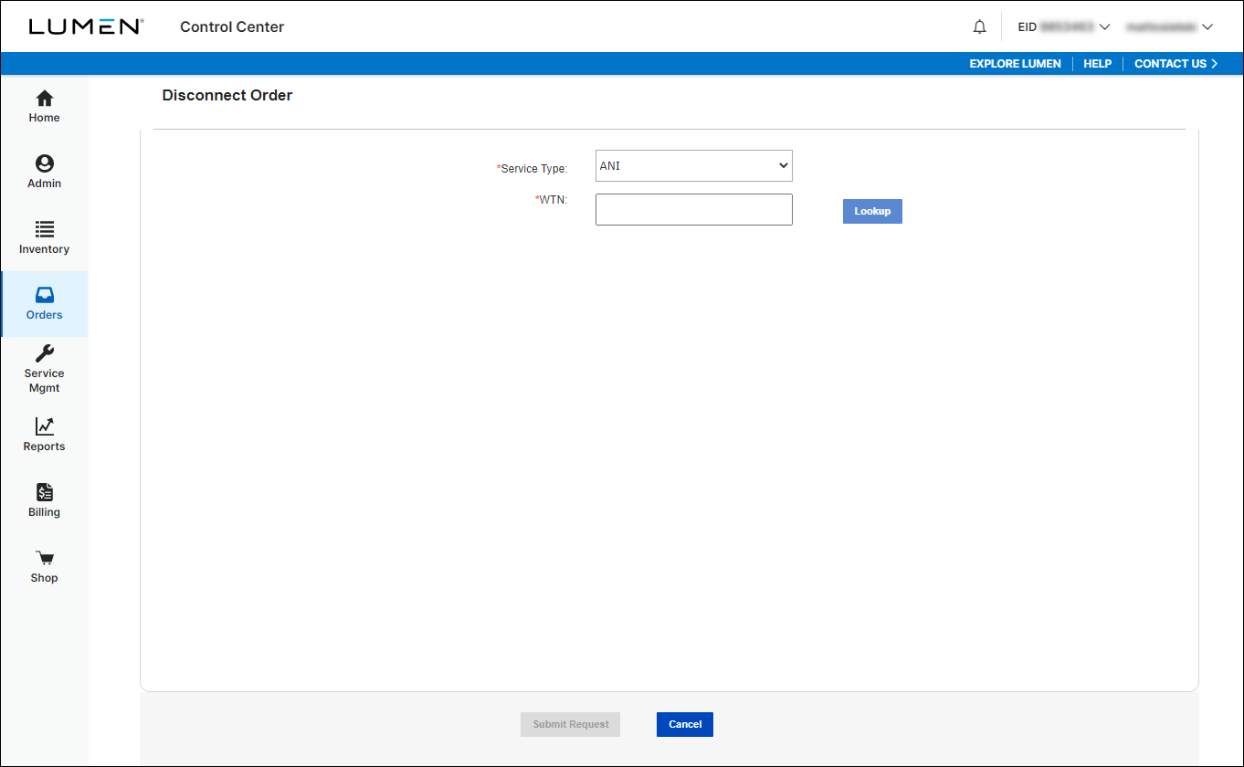 Disconnect Order (showing ANI selected)