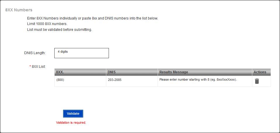 Manage orders add 8xx dedicated dtfo 8xx numbers section validate example2