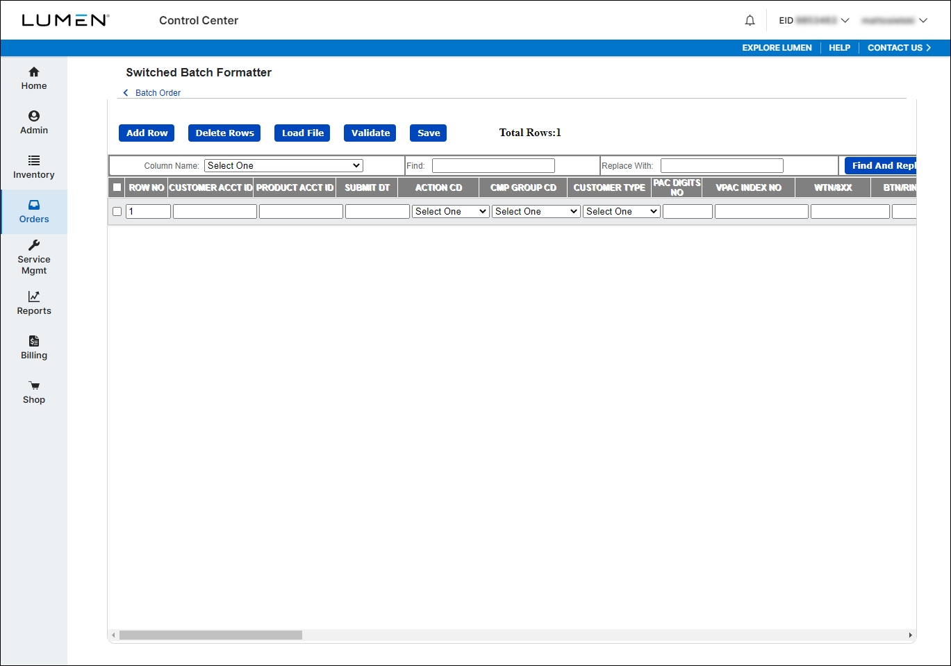 Batch Order (showing Switched selected)