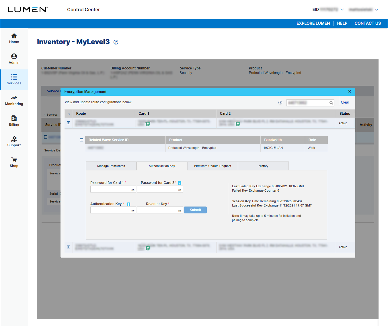 Encryption Management (showing Authentication Key tab)