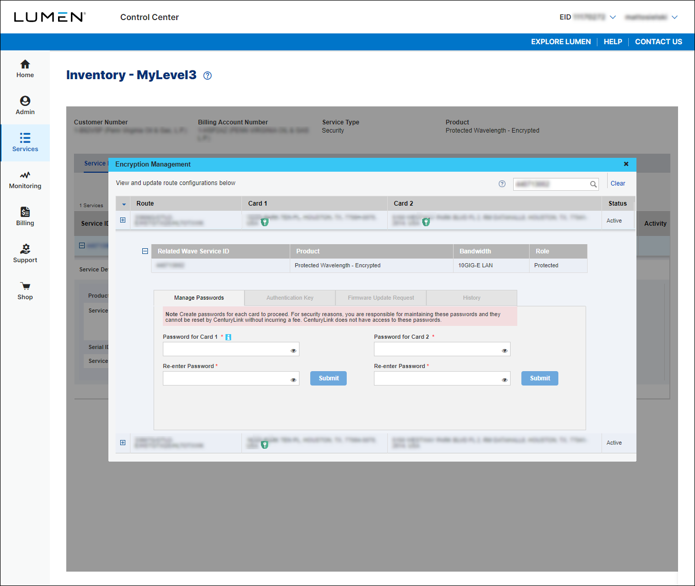 Encryption Management (showing Manage Passwords tab)