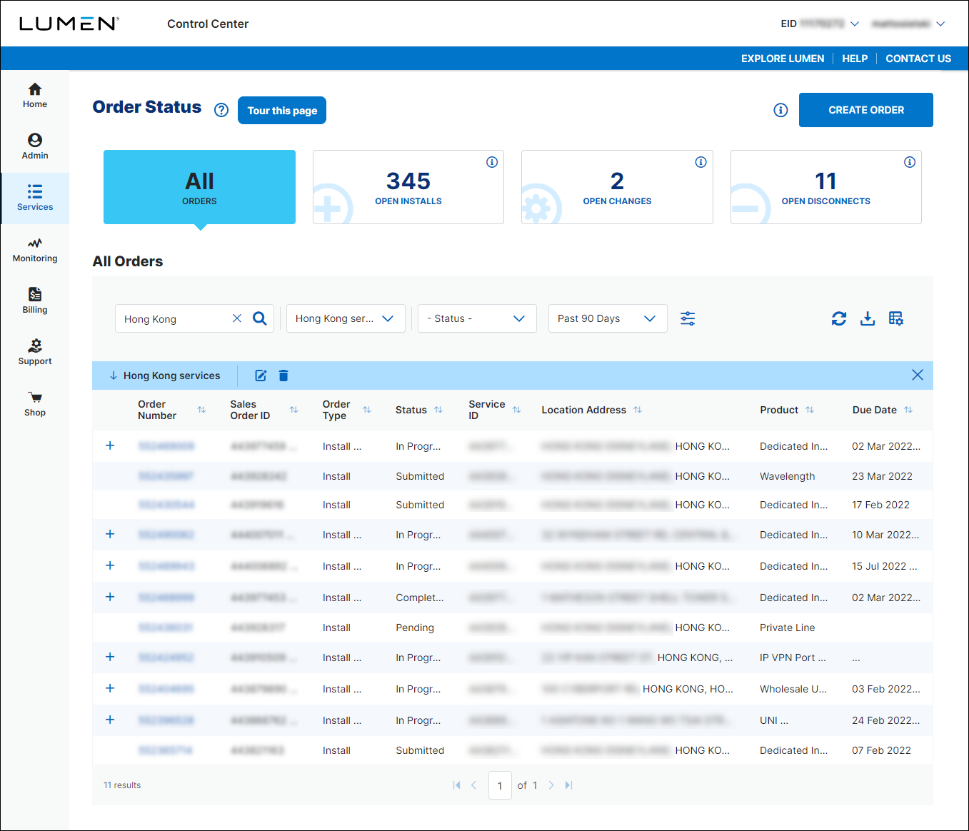 Order Status (showing saved view)