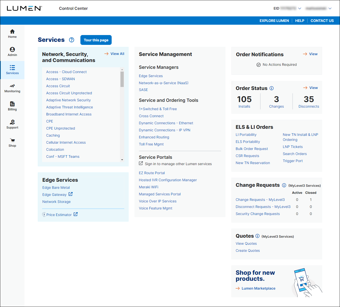 Services console