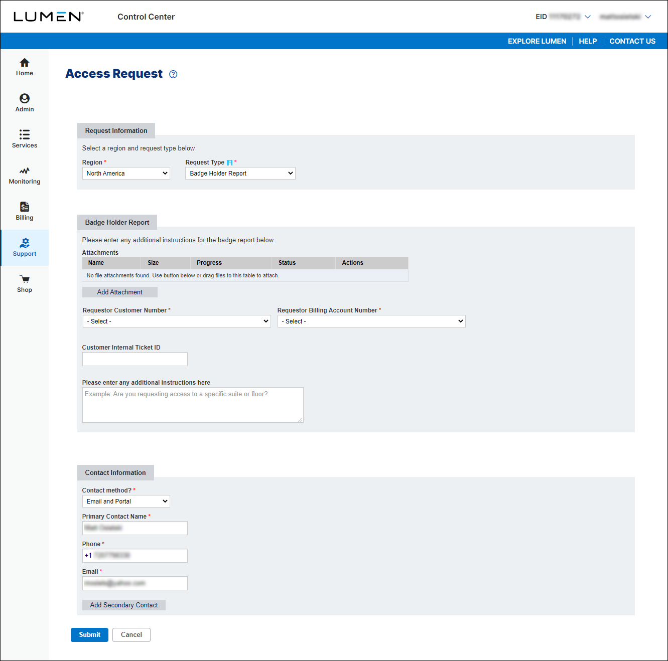 Access request; badge holder report information form