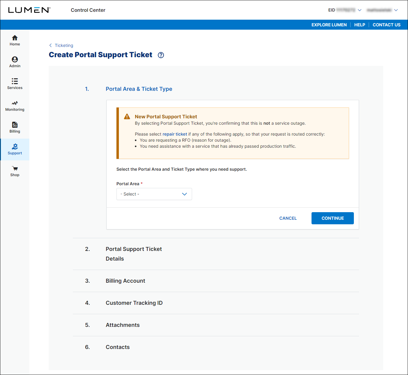 Create Portal Support Ticket