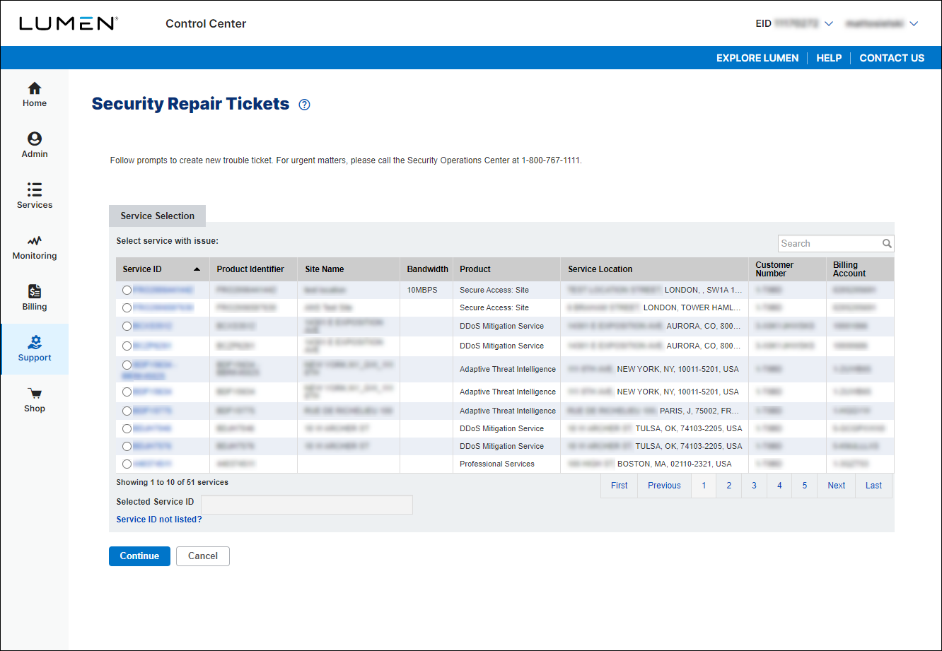 Security Trouble Tickets (New Security Ticket)