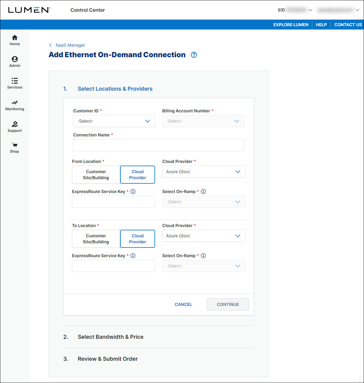 NaaS Ethernet On-Demand connection between two Azure Gov locations