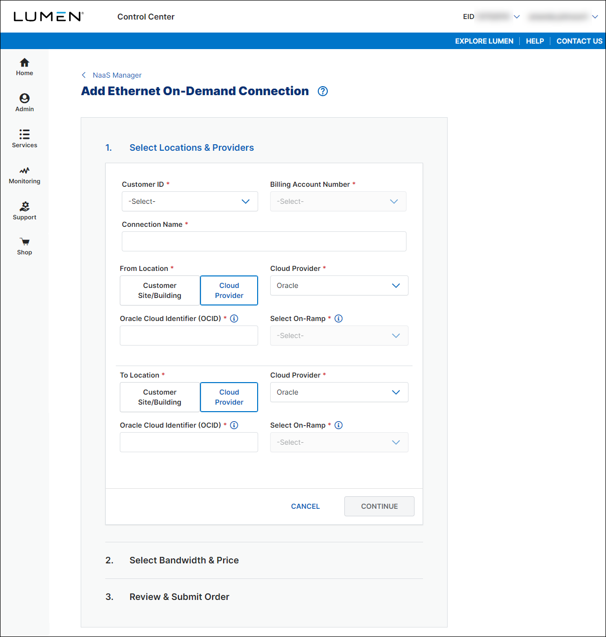 NaaS Ethernet On-Demand connection between two Oracle locations