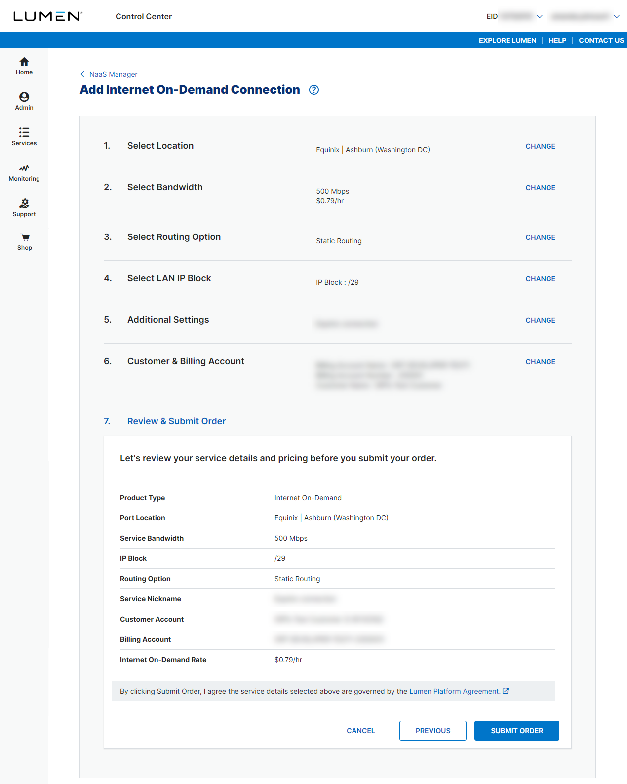 NaaS Internet On-Demand data center review order