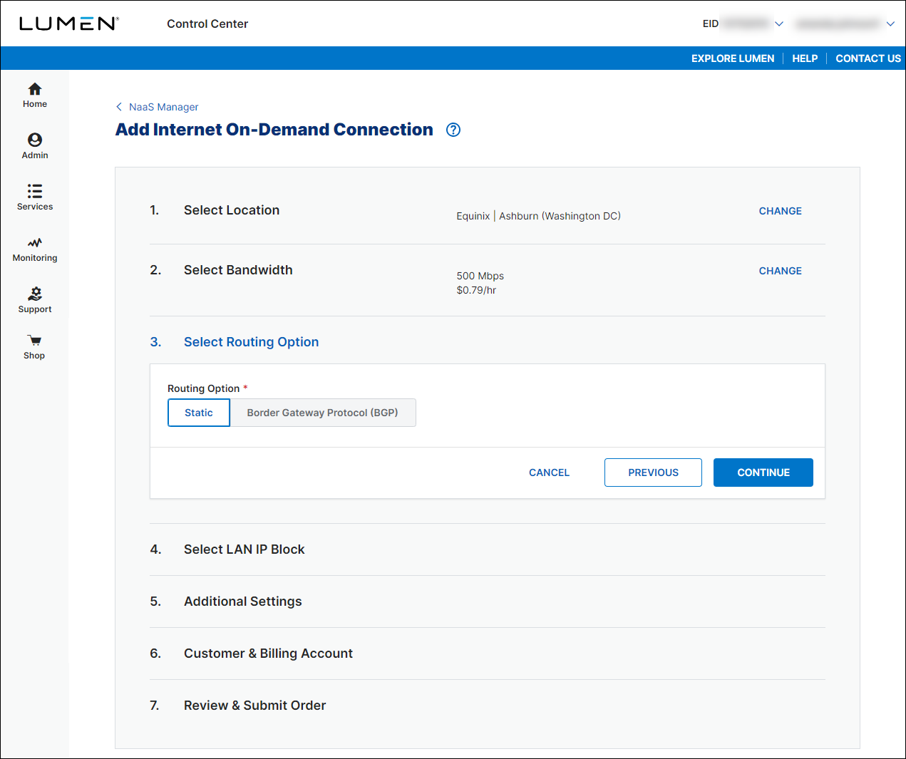 NaaS Internet On-Demand routing option