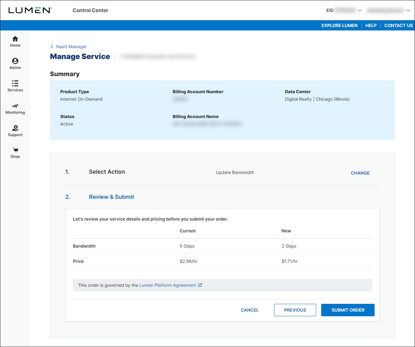 NaaS Manage Service review bandwidth