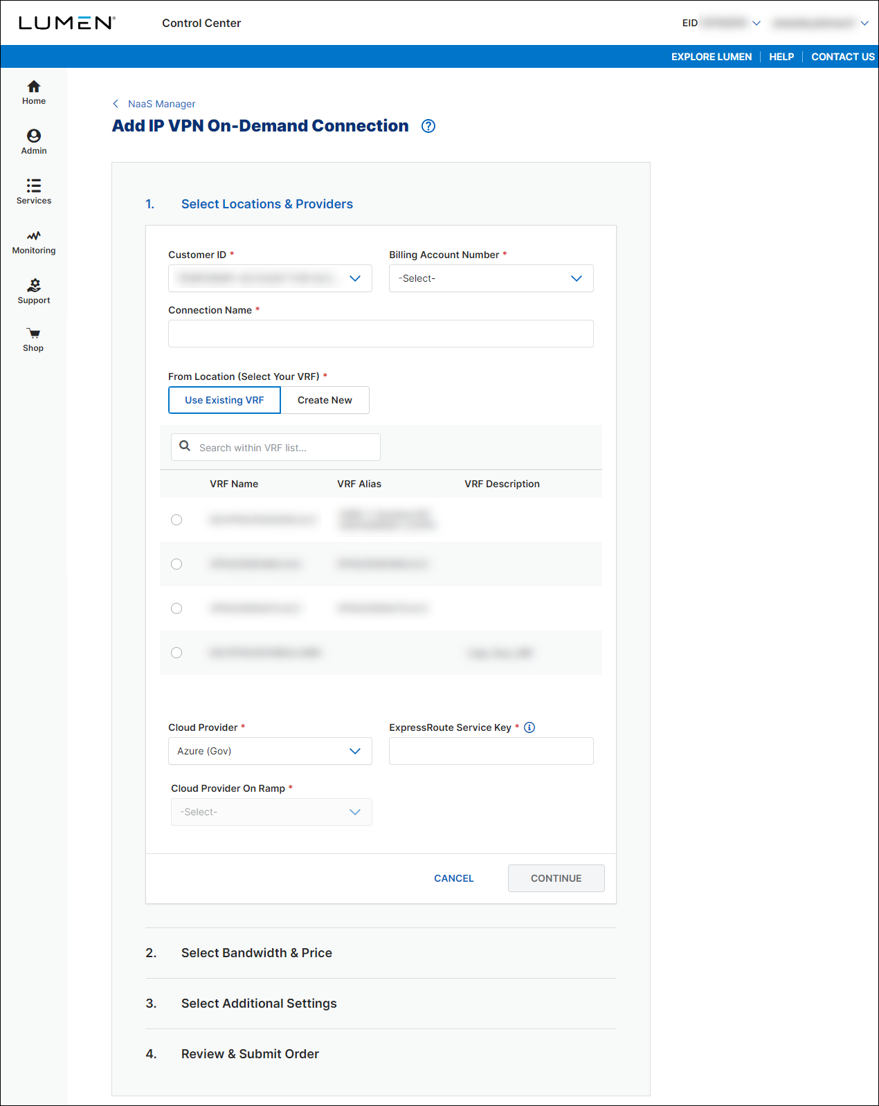 IP VPN On-Demand location