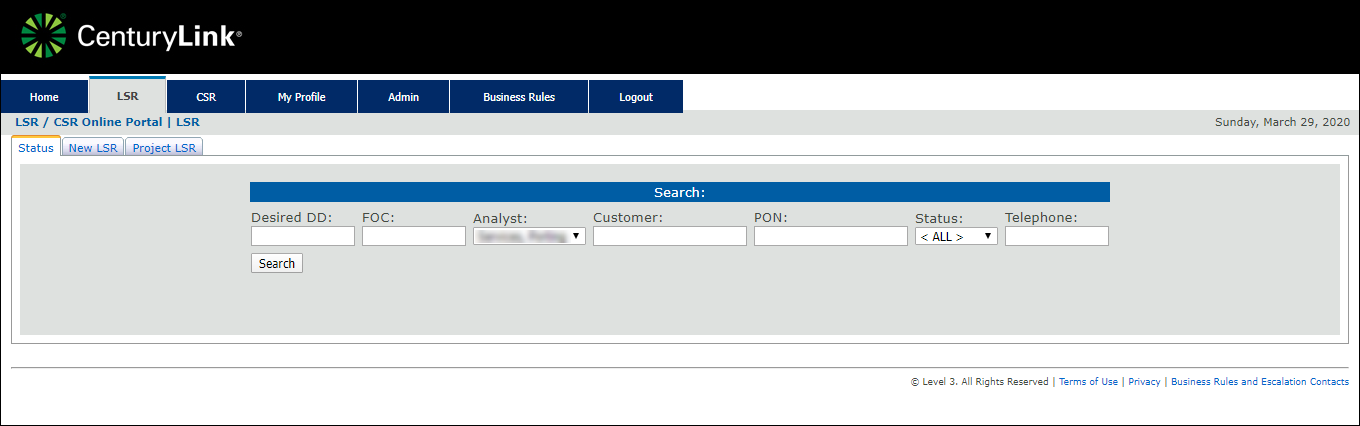 LSR tab (showing Status subtab)