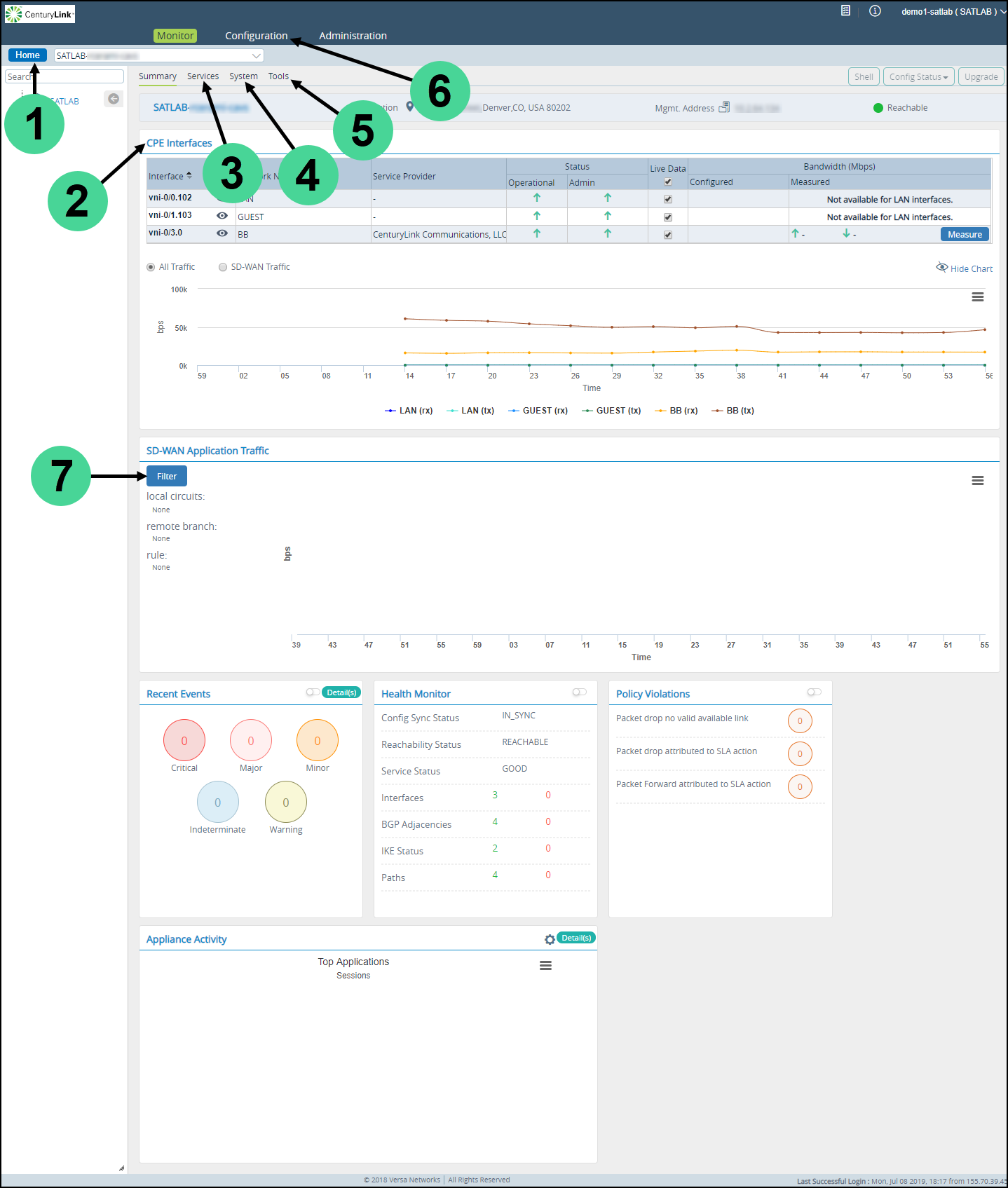 Monitor tab (showing appliance summary)