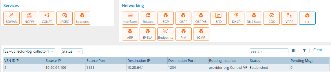 Monitor tab (showing LEF Collector Groups status for an appliance)