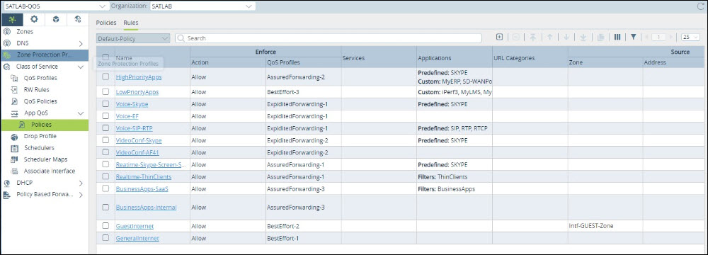 qos use case policies left nav