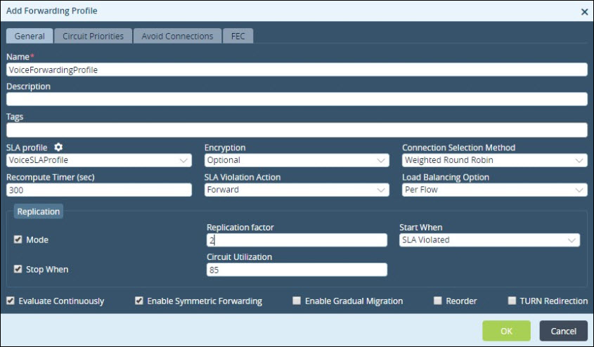 voice traffic use case add forwarding profile general -tab