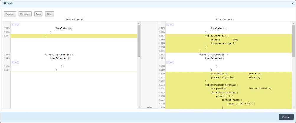 voice traffic use case diff view