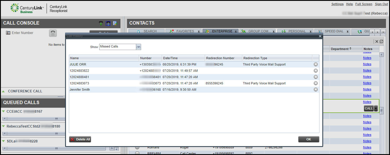 voip receptionist console call console call history