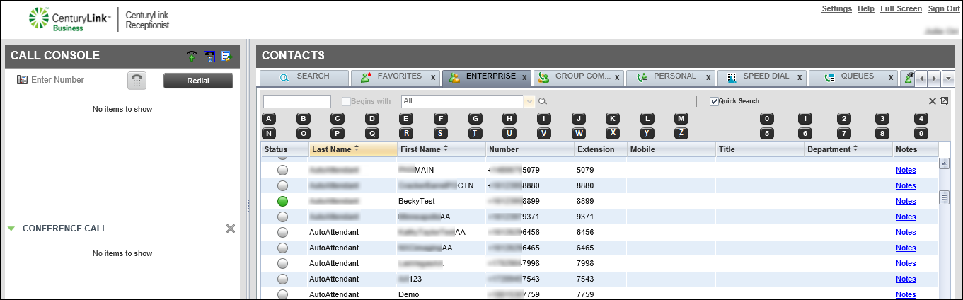 voip receptionist console contacts pane quick search