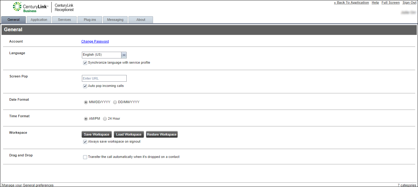 receptionist console settings save workspace on