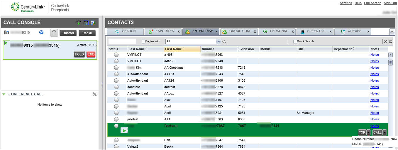 transfer call to directory listing